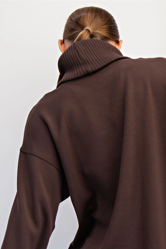 Modal Poly Turtle Neck Pullover - Espresso