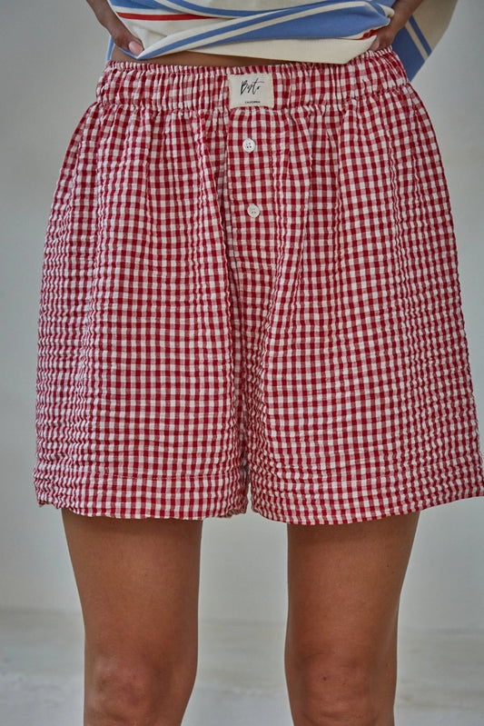 red gingham shorts