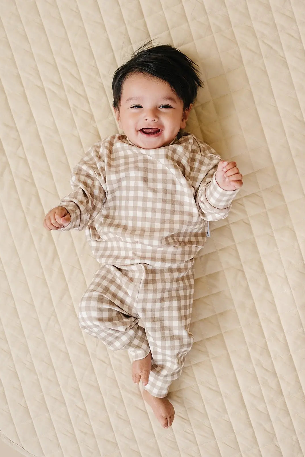 Beige Gingham Jogger Set