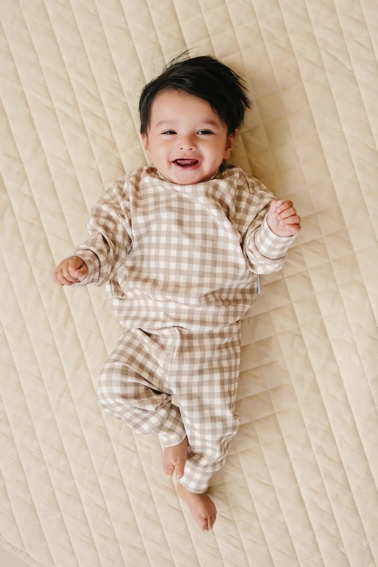 Beige Gingham Jogger Set