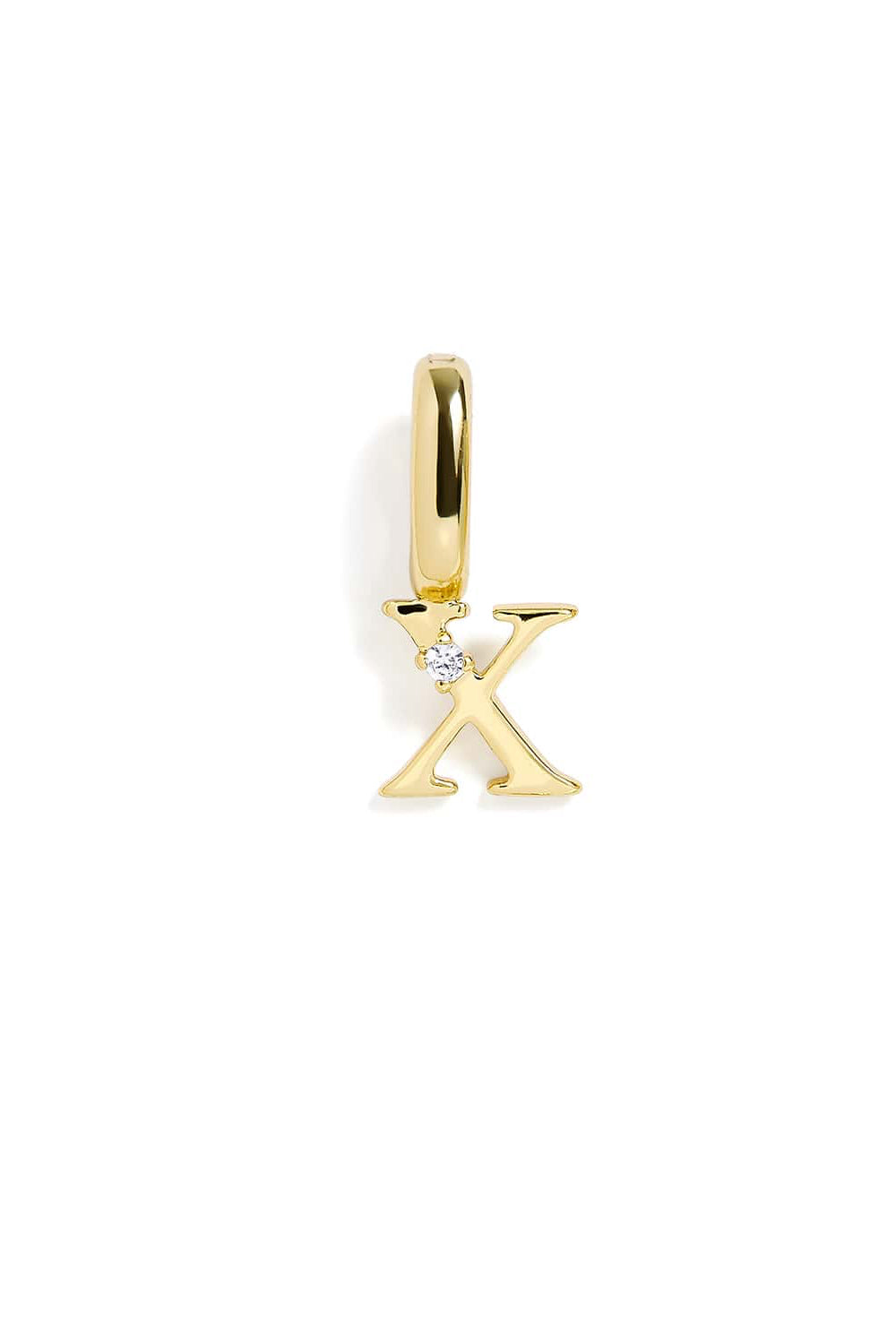 Gold pendant with letter 'X' on a white background