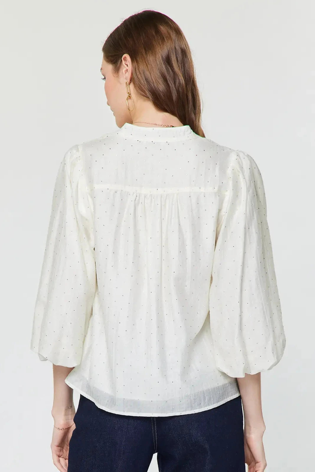 Rhinestone Puff Sleeve Blouse