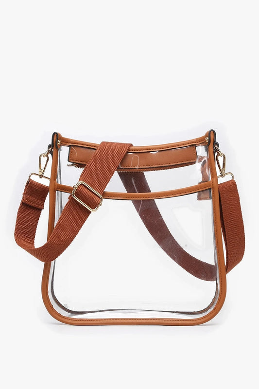 Clear Crossbody w/ Vegan Leather - Brown