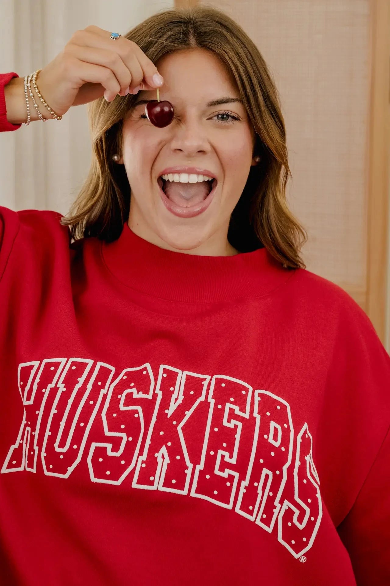 Huskers Polka Dot Mock Neck
