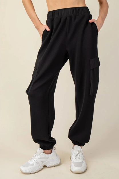 Black Scuba Cargo Sweatpants