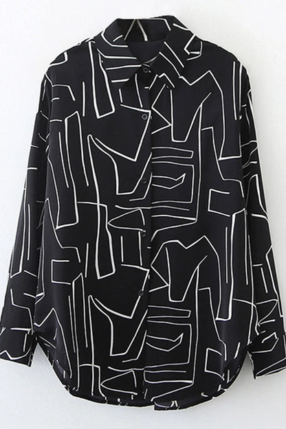 Black Geometric Button Up