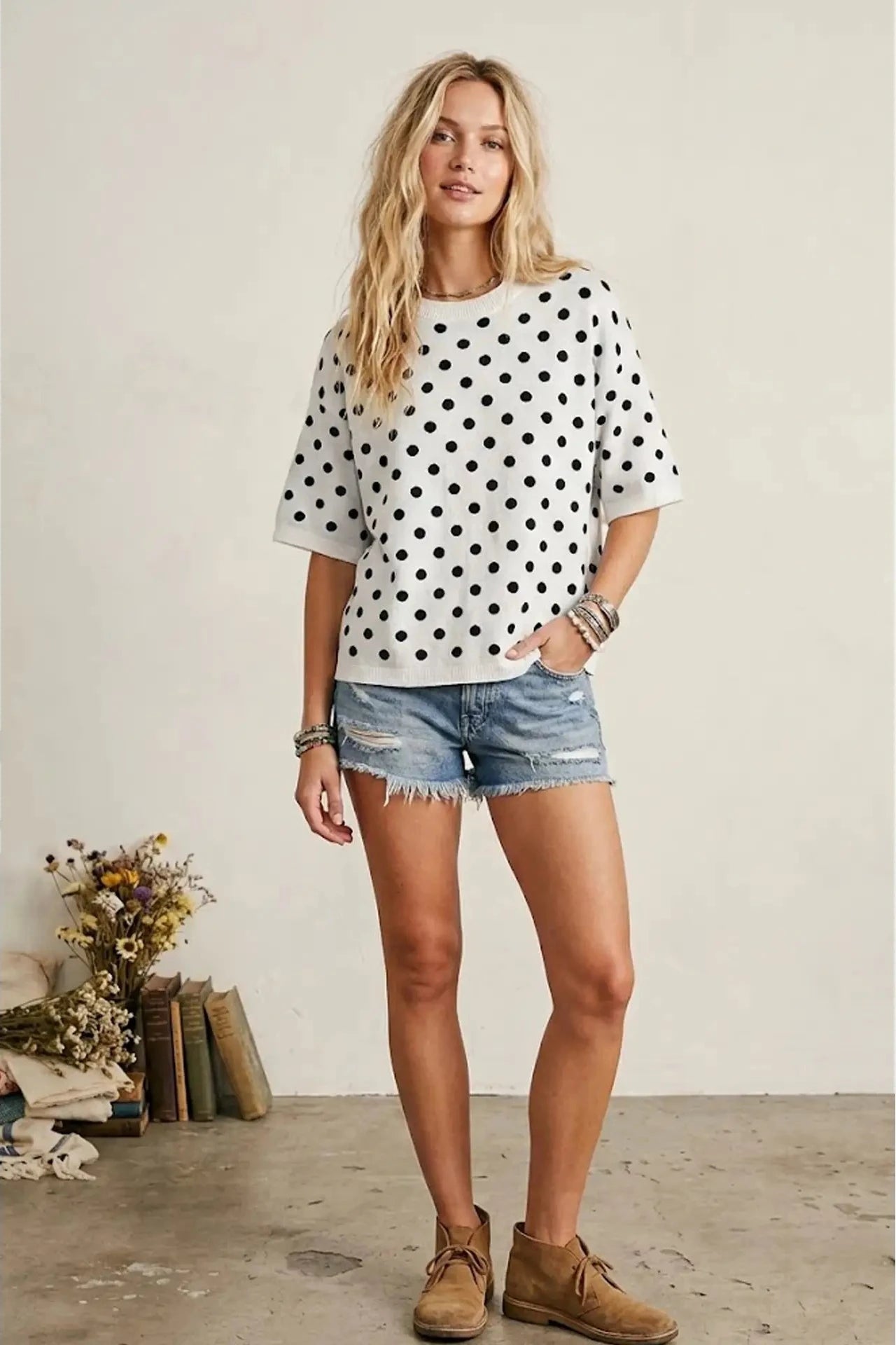 Oversized Polka Dot Sweater Top