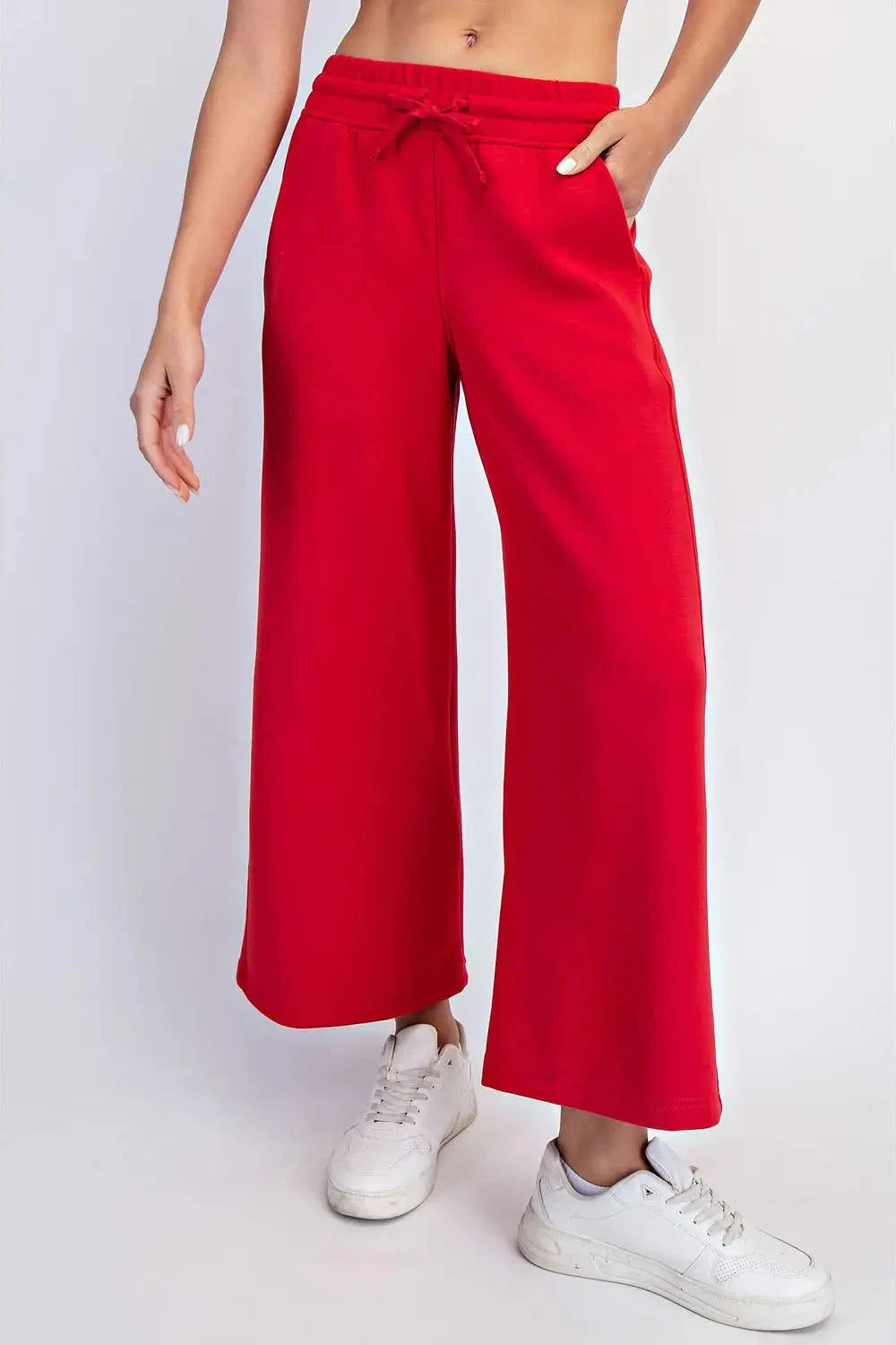 True Red Scuba Cropped Wide Leg Pants 