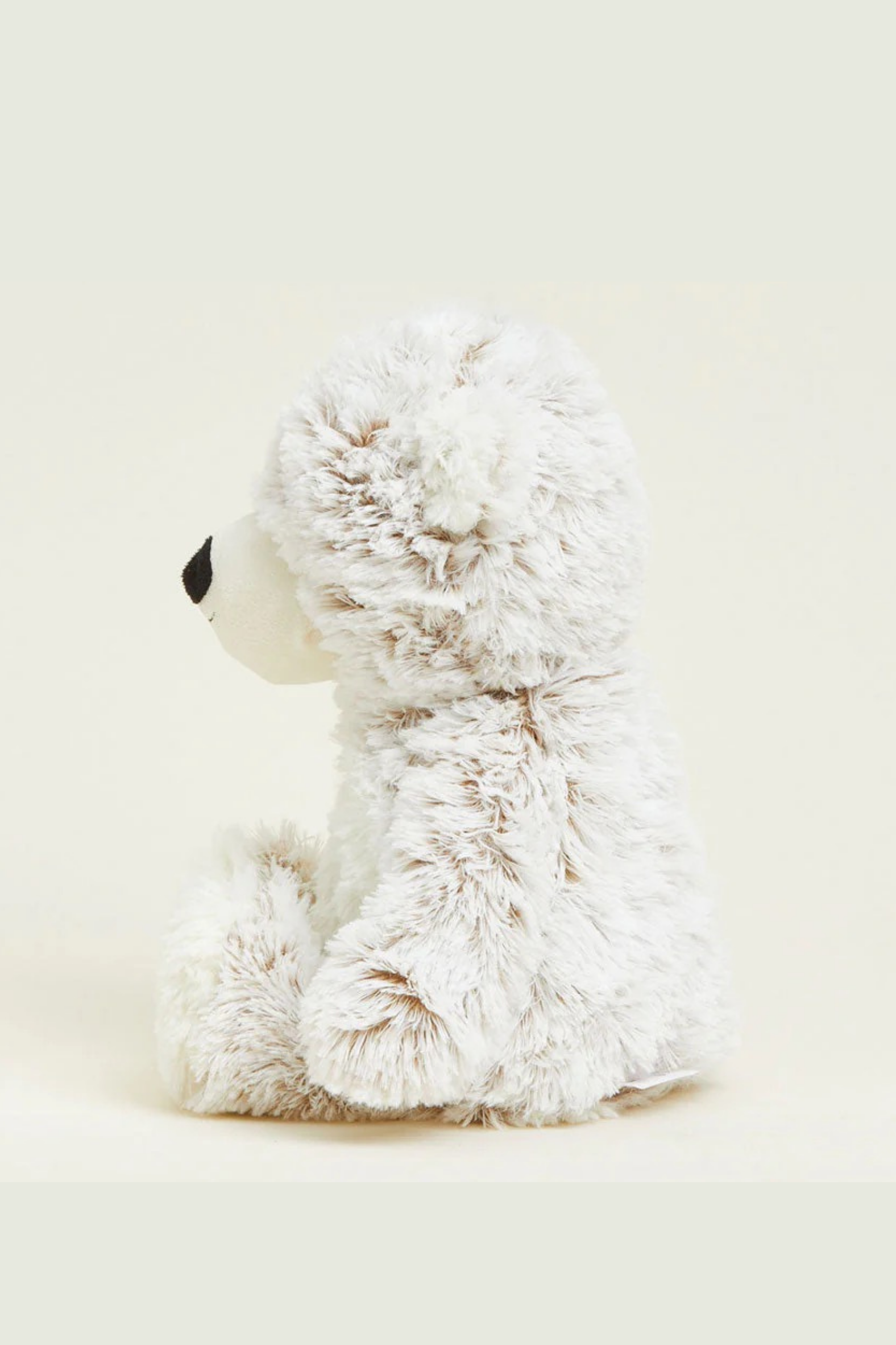 White fluffy teddy bear on a light beige background