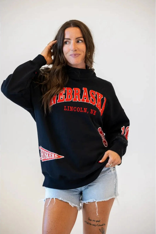Nebraska All Over Oversized Funnel Neck