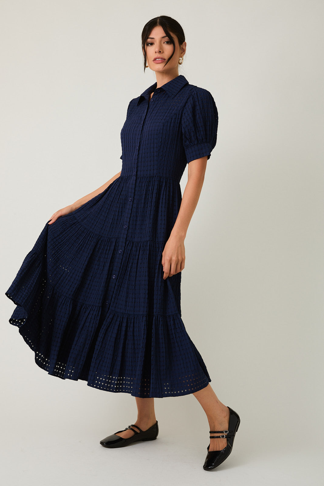 Navy Half Sleeve Midi Dress