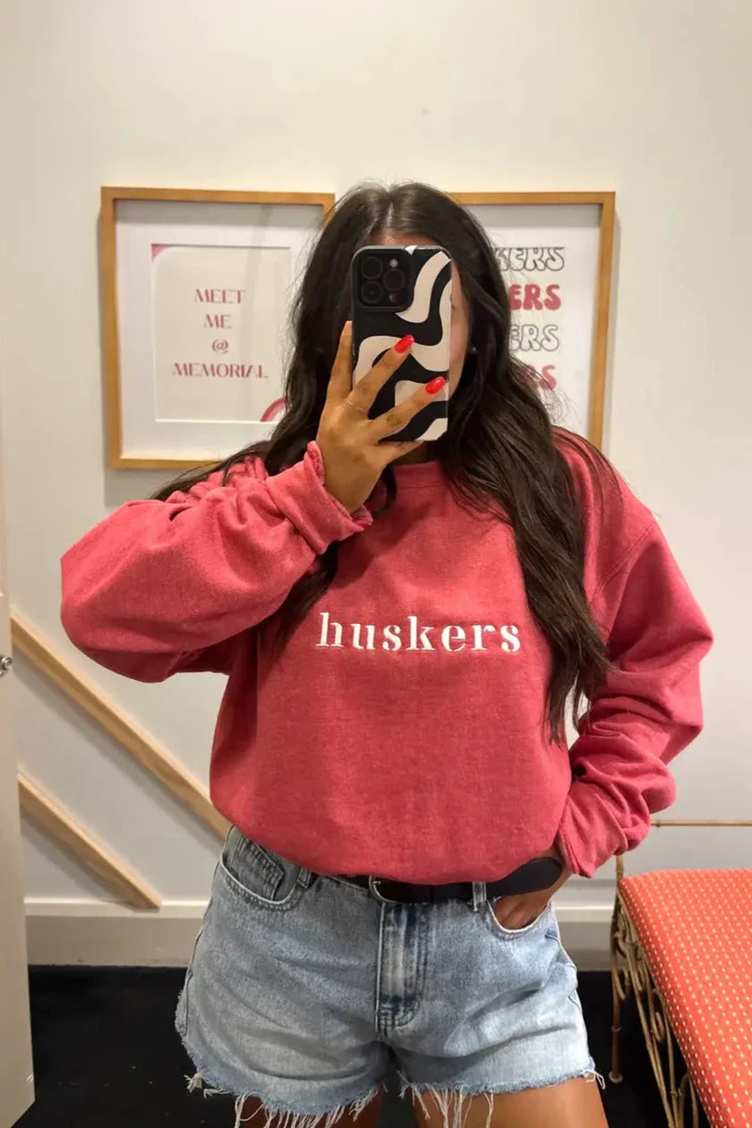 Embroidered Husker Crewneck