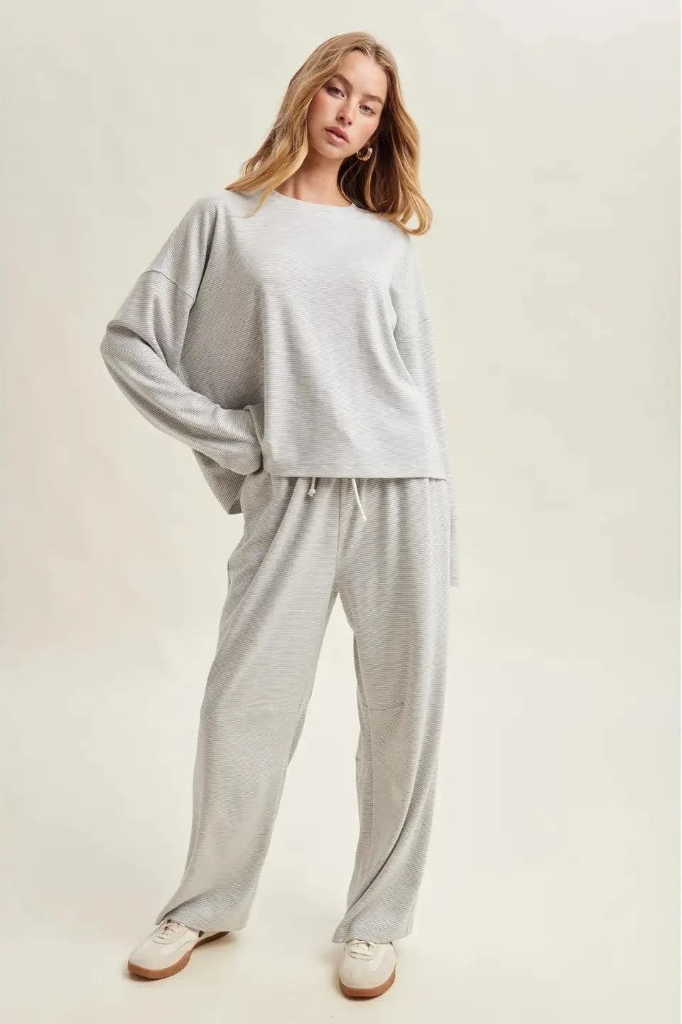 Striped Knit Lounge Set - Grey