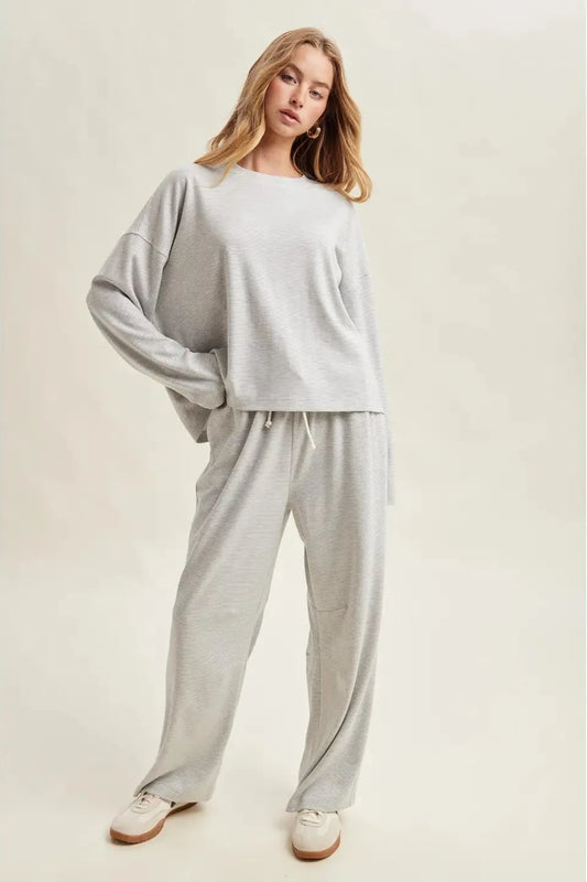 Striped Knit Lounge Set - Grey