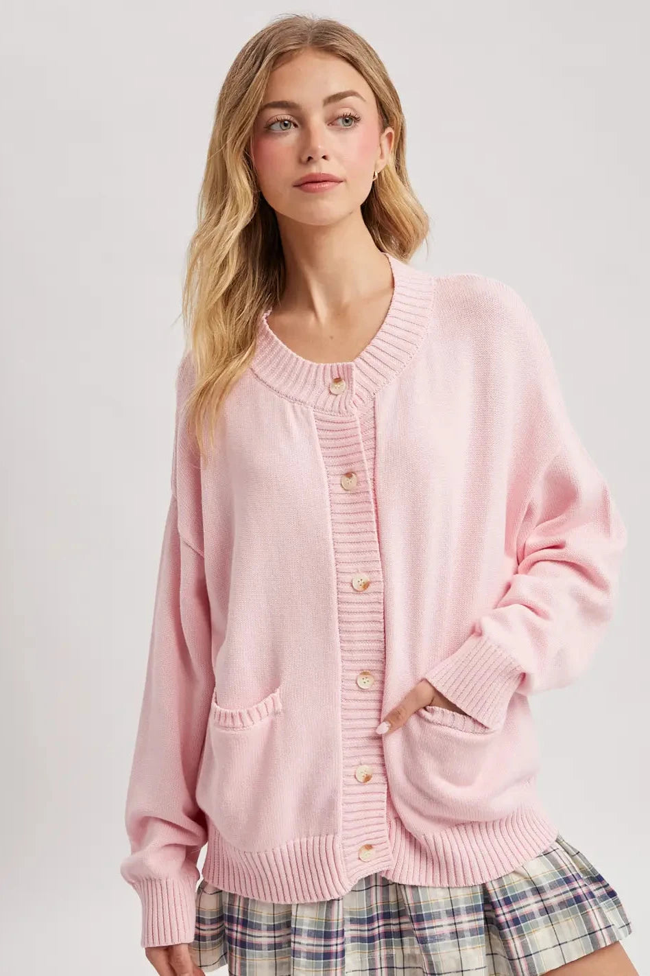 Ballet Pink Ribbed Sweater Cardigan