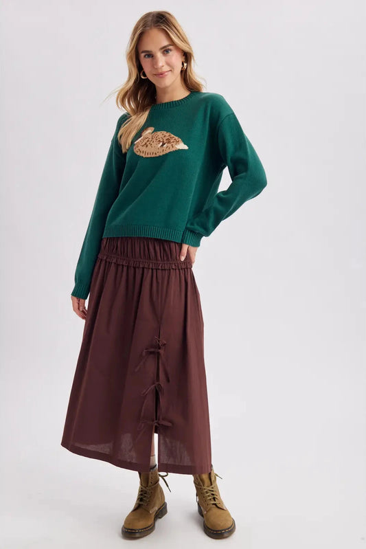 Espresso Bow Midi Skirt