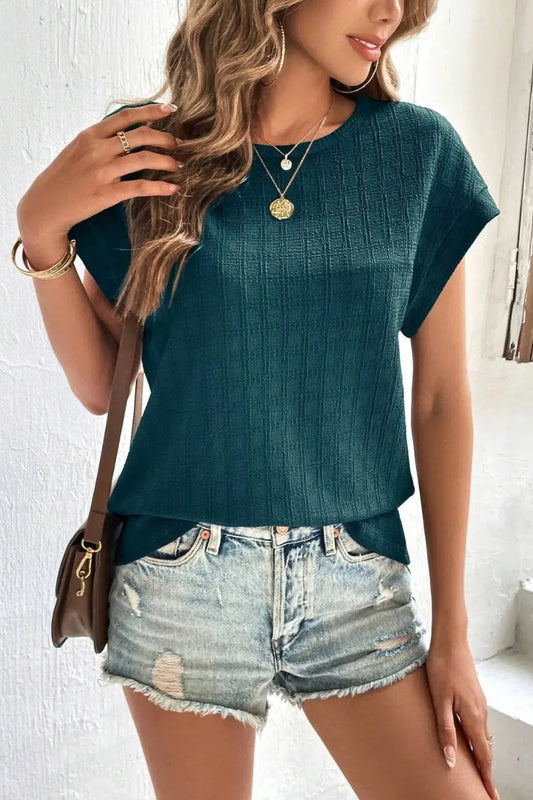 Textured Round Neck Top - Green