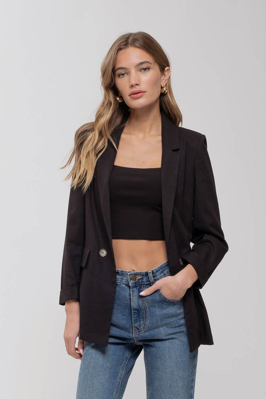 3/4 Cuff Collared Sleeve Blazer - Black