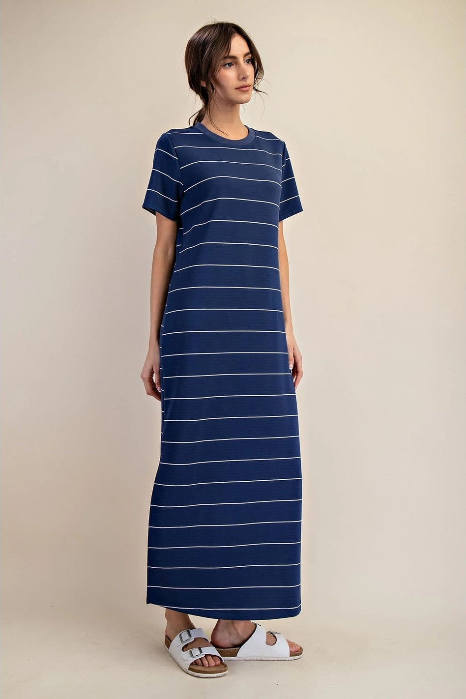 Navy Scuba Stripe Maxi Dress