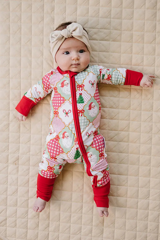 Santa Patchwork Bamboo Onesie
