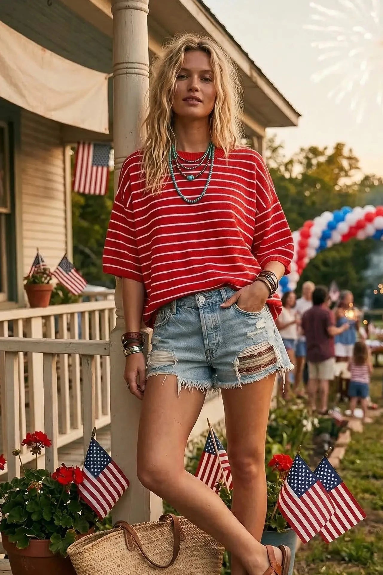Oversized Red Striped Top