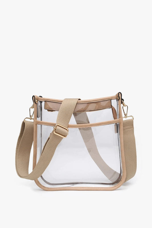 Clear Crossbody w/ Vegan Leather - Taupe