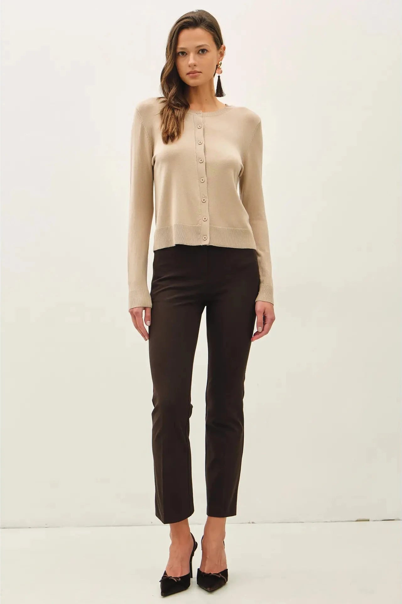 tan button up cardigan