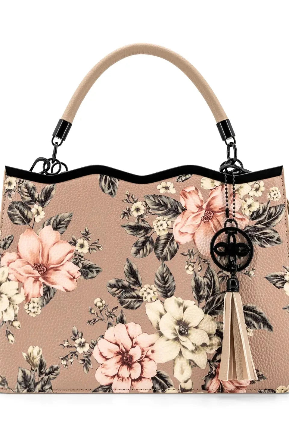 Violette Floral Leather Top Handle Crossbody Satchel