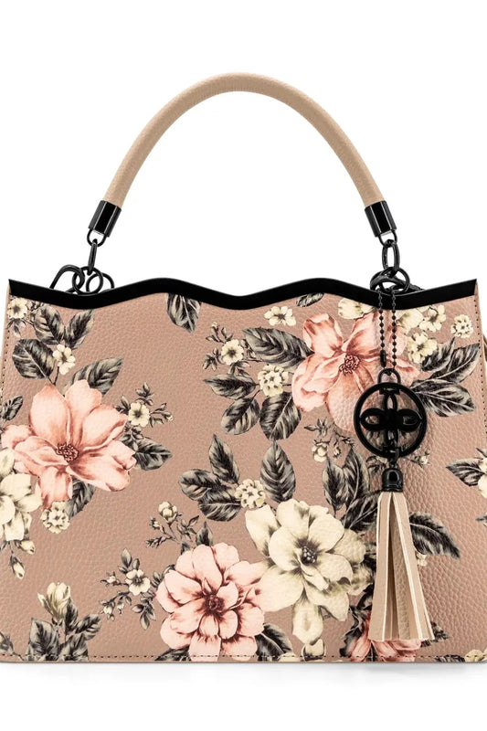 Violette Floral Leather Top Handle Crossbody Satchel
