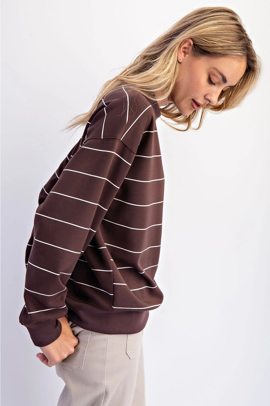 Stripped Long Sleeve Top- Espresso/Cream