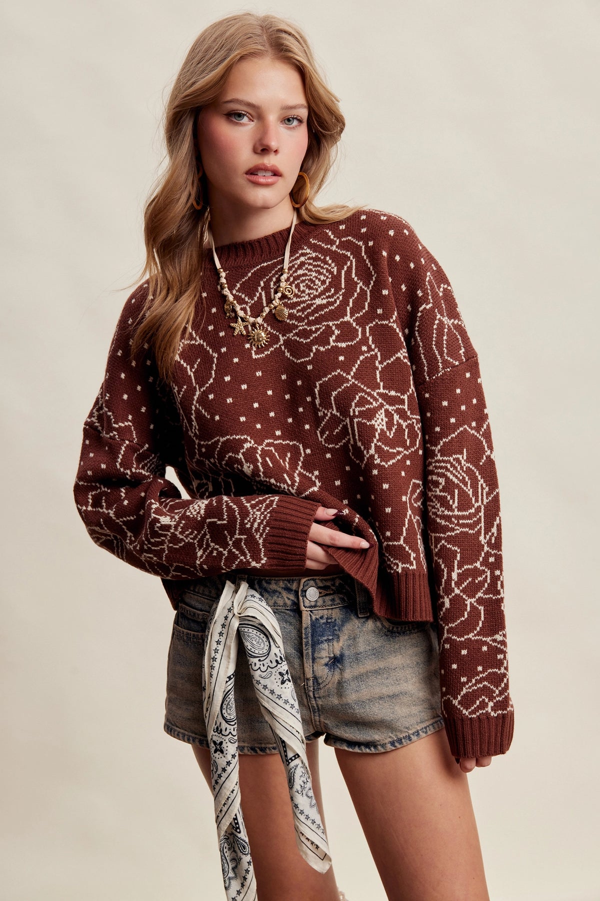 Floral Intarsia Knit Sweater
