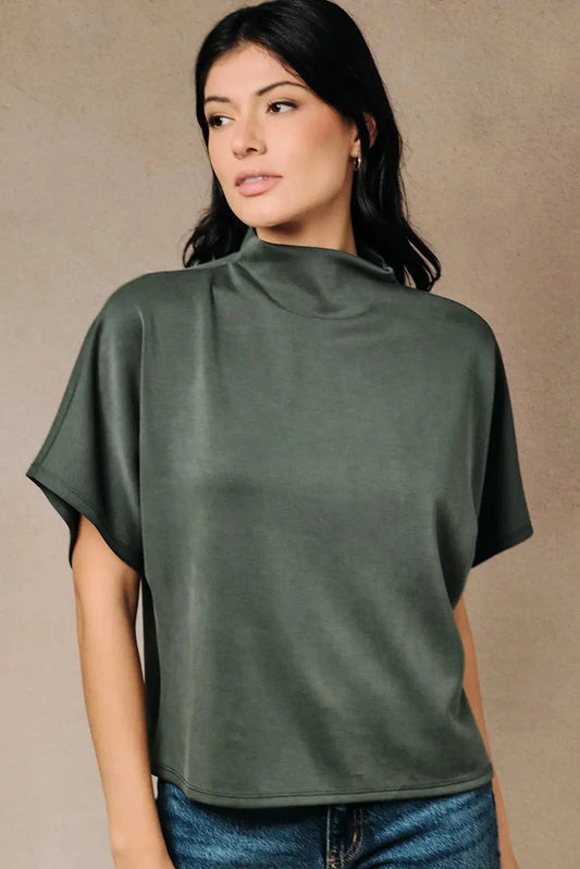 Mock Neck Scuba Top - Olive