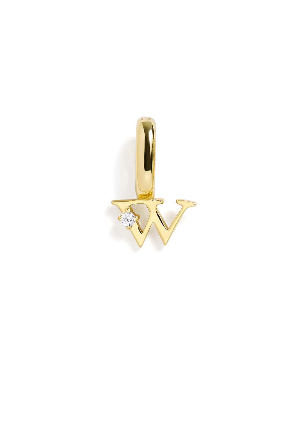 Gold pendant with letter 'W' design on a white background