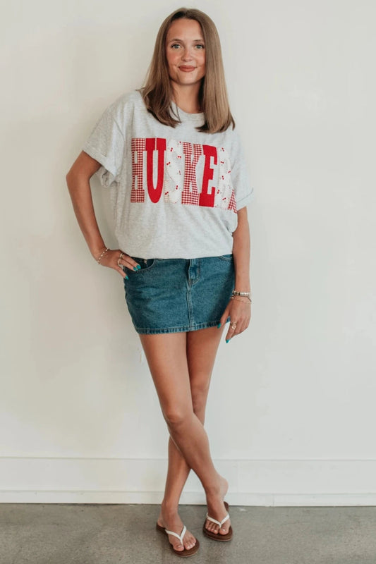 Huskers Patchwork Grey Graphic Tee