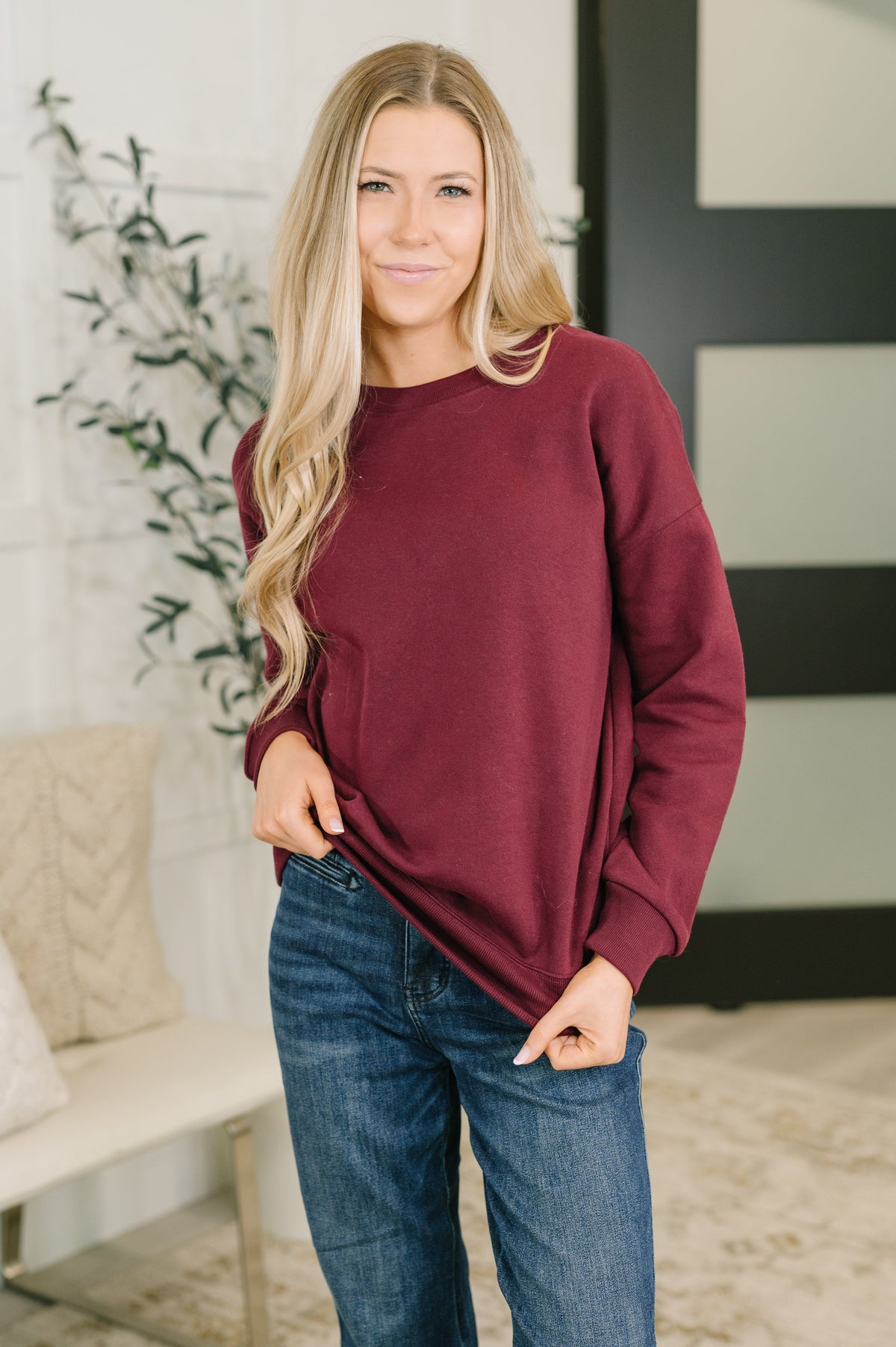 Drop Shoulder Pullover in Dark Burgundy (Online Exclusive)