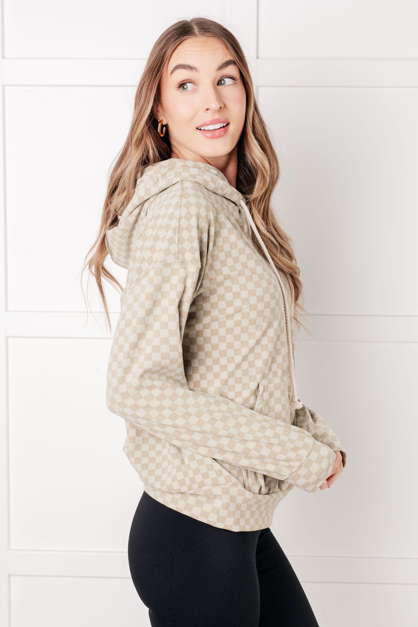 Ask Me Out Checkered Hoodie in Sage (Online Exclusive)