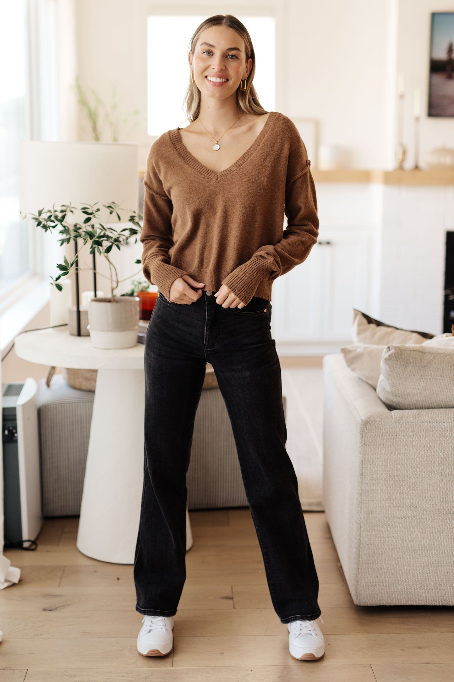 Back to Life V-Neck Sweater in Mocha (Online Exclusive)