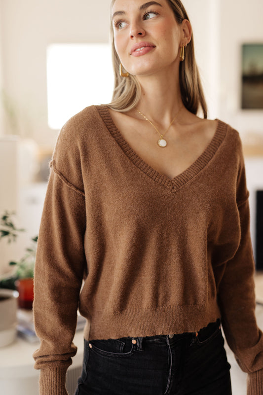 Back to Life V-Neck Sweater in Mocha (Online Exclusive)