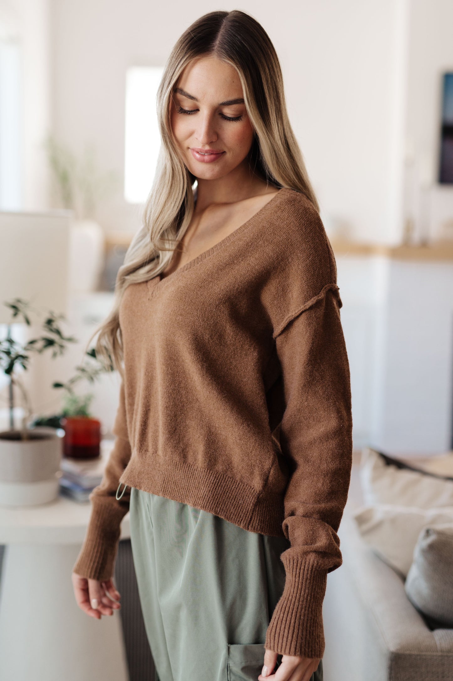 Back to Life V-Neck Sweater in Mocha (Online Exclusive)