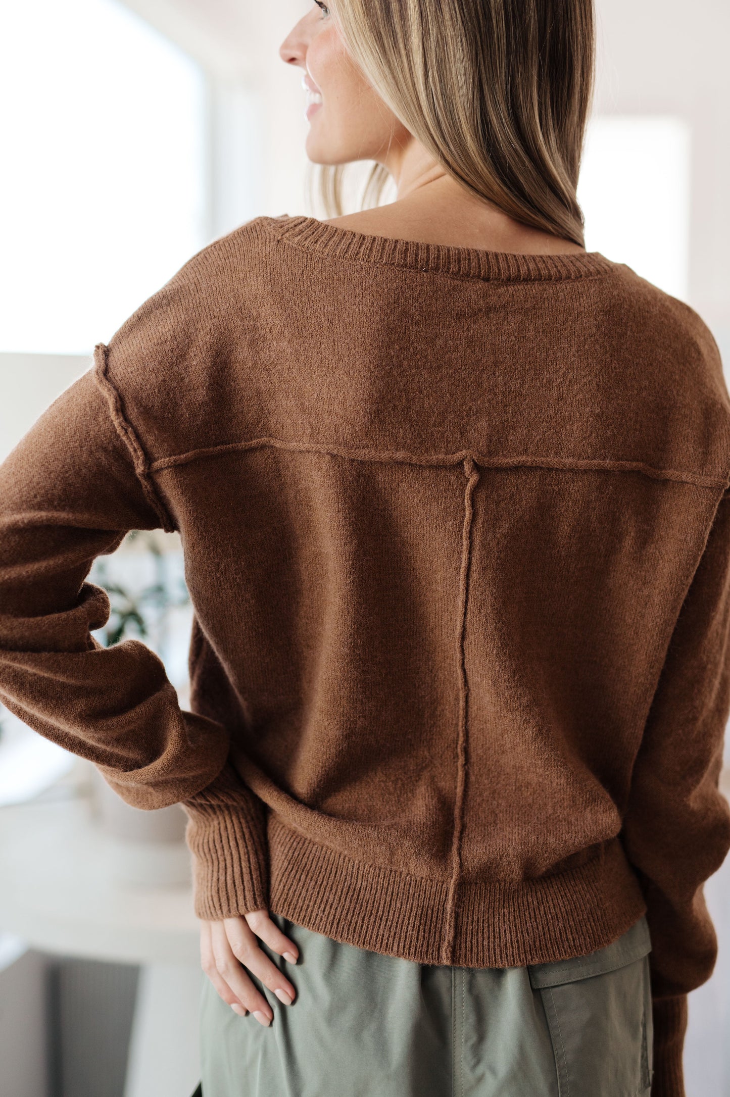Back to Life V-Neck Sweater in Mocha (Online Exclusive)