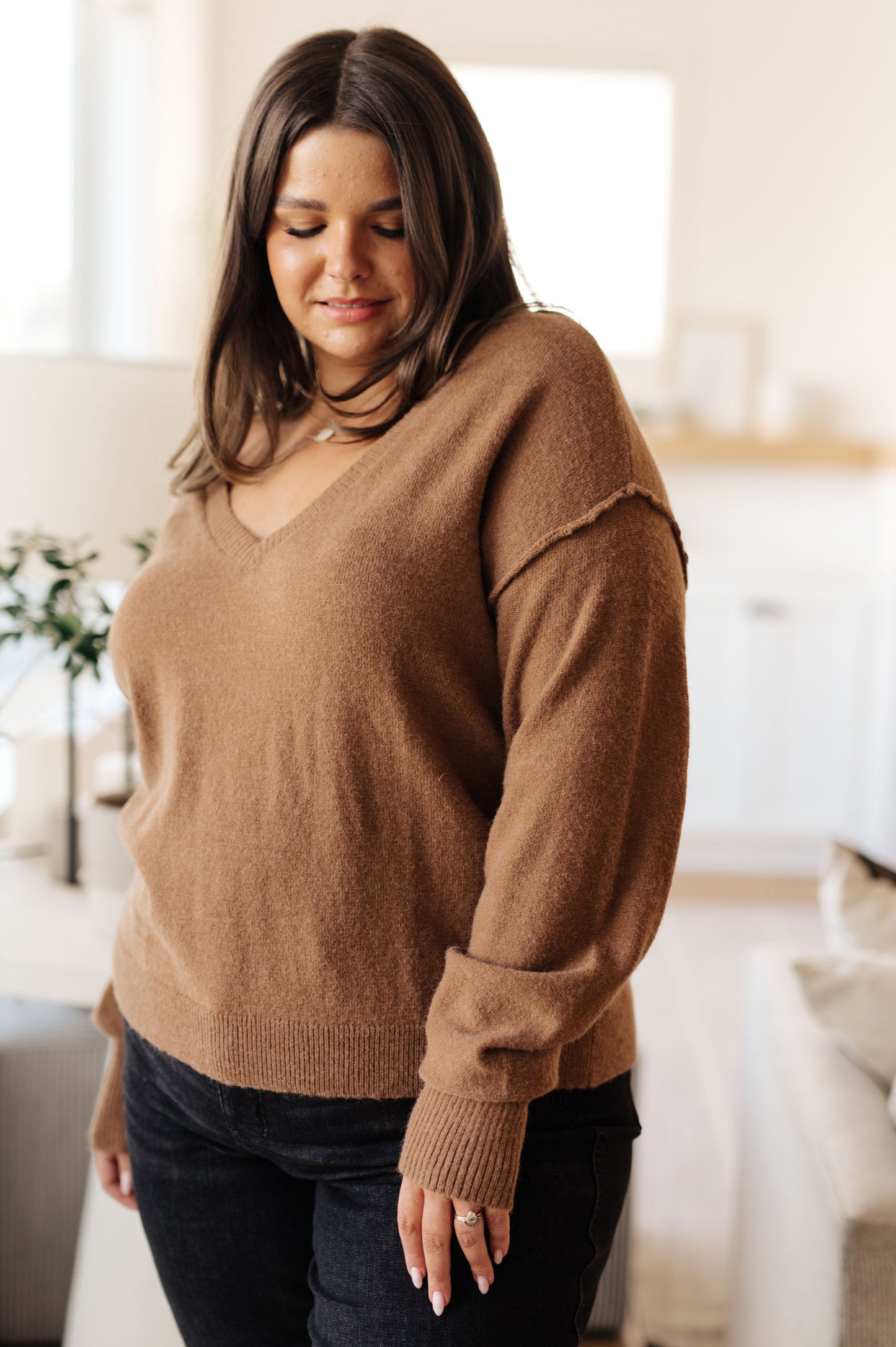 Back to Life V-Neck Sweater in Mocha (Online Exclusive)