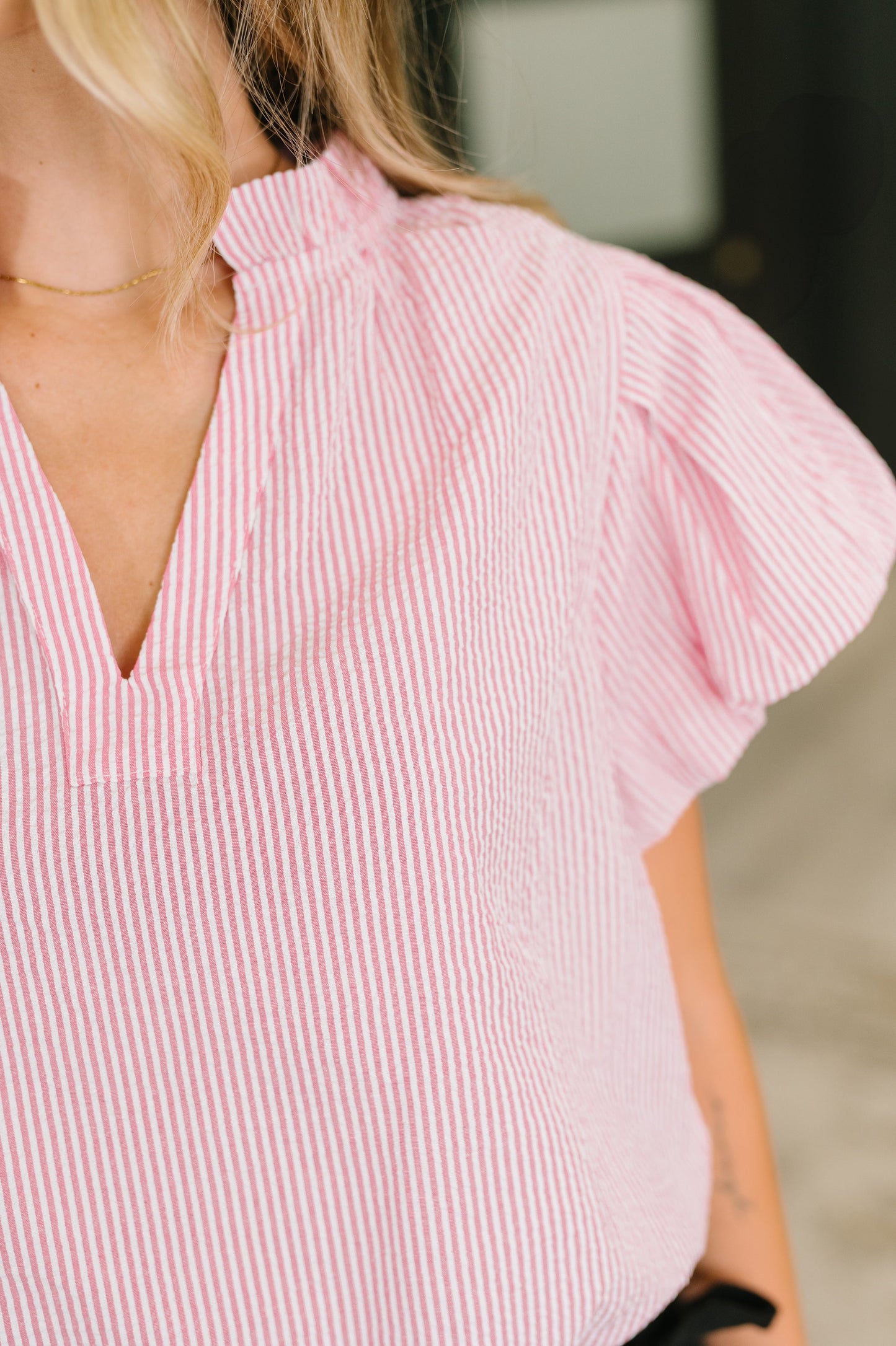 Beauty & Brains Textured Split Neck Blouse (Online Exclusive)