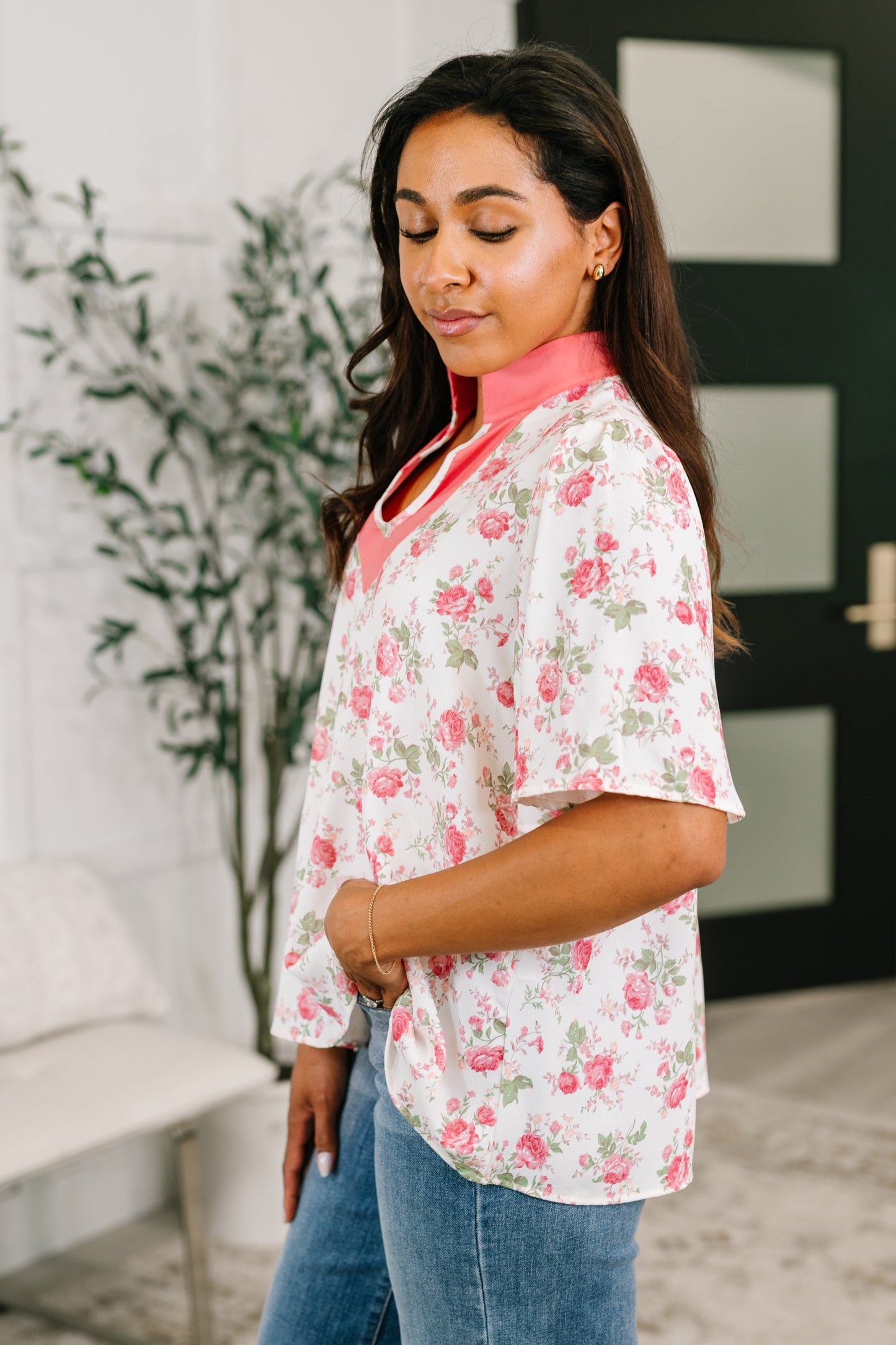 Blooming Season Split Neck Floral Blouse (Online Exclusive)