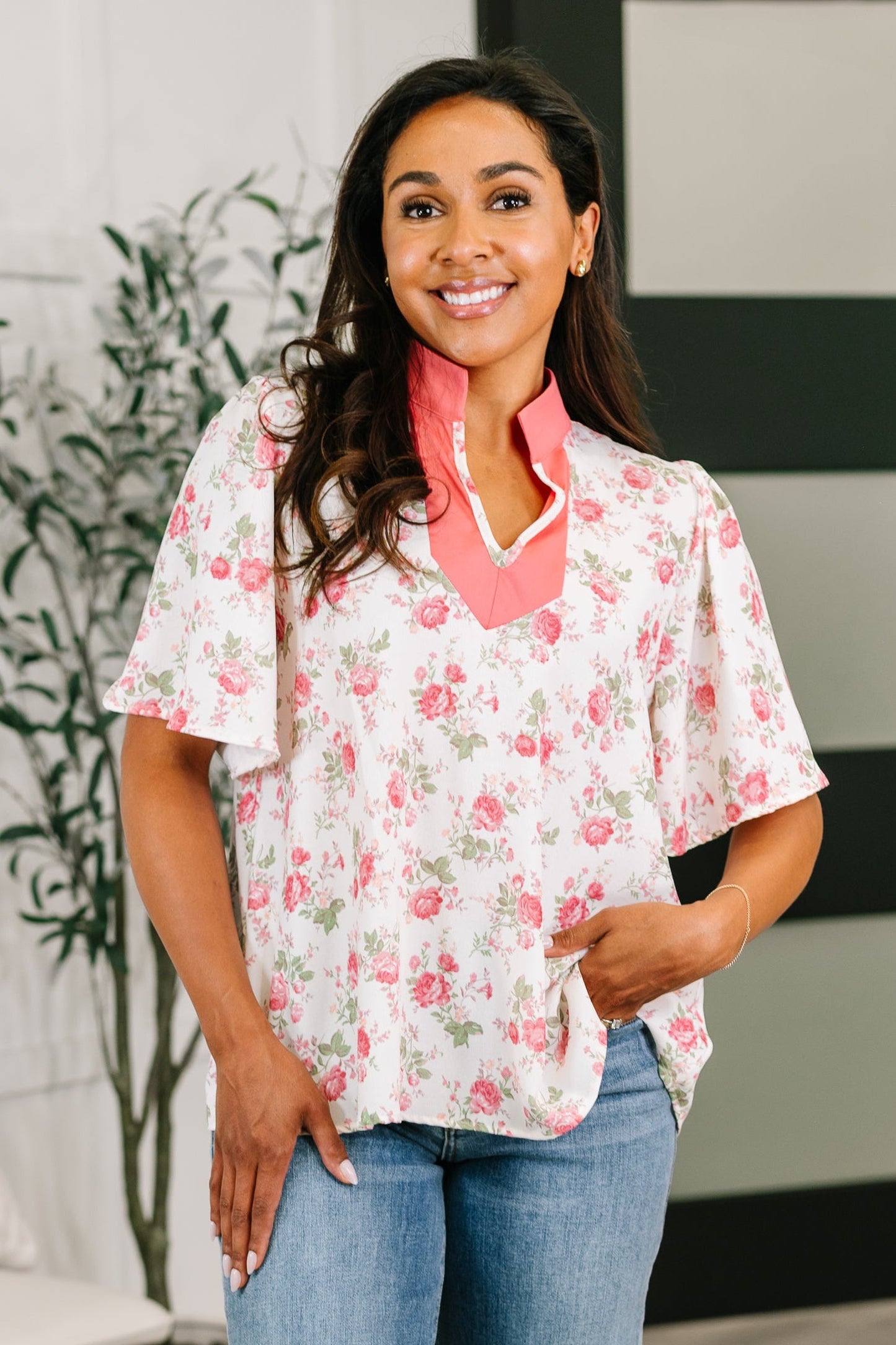 Blooming Season Split Neck Floral Blouse (Online Exclusive)