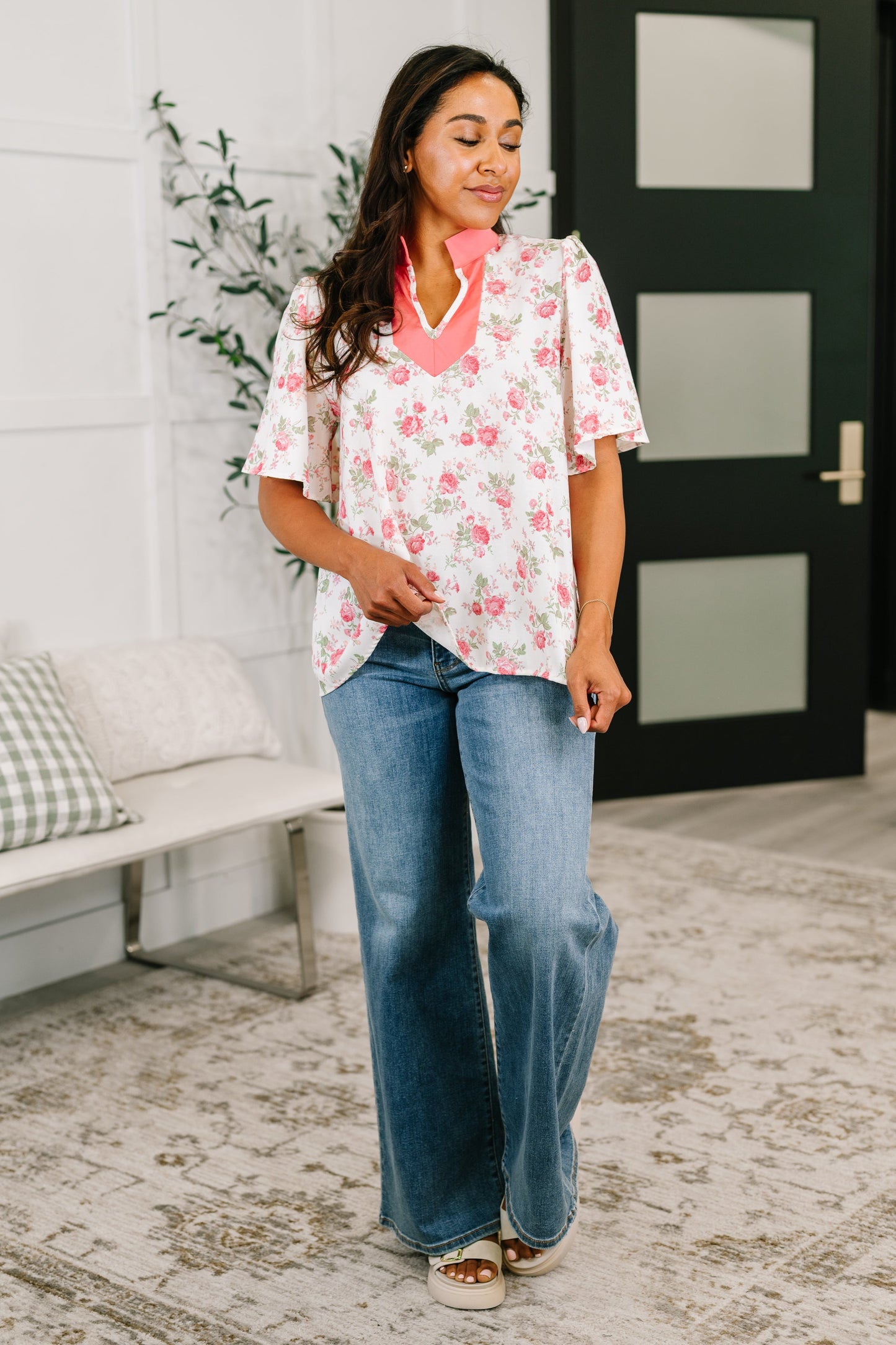 Blooming Season Split Neck Floral Blouse (Online Exclusive)