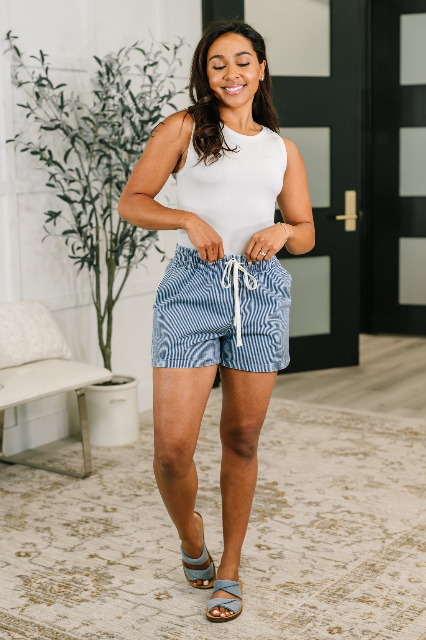 Boardwalk Talks Drawstring Shorts in Dark Blue (Online Exclusive)