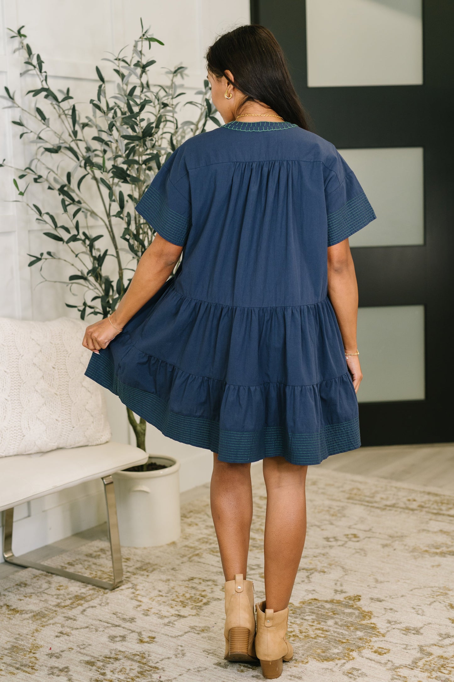 Boot Scootin' Boogie Tiered Dress in Navy (Online Exclusives)