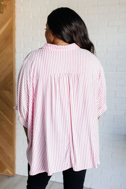 Boxy Striped Button Up in Hot Pink (Online Exclusive)