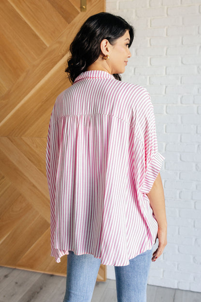 Boxy Striped Button Up in Hot Pink (Online Exclusive)