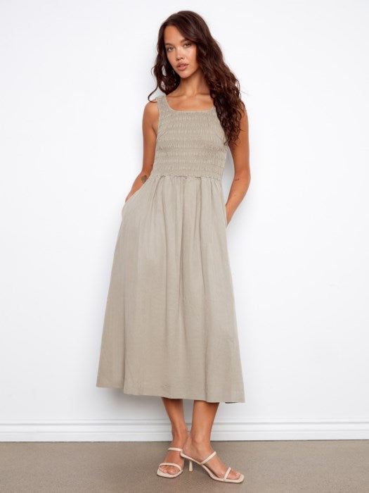 Charlie B Sleeveless Maxi Dress with Smocked Bodice